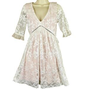 Topshop Lace Mini Dress Boho Cottagecore Bridal Guest White Pink NWT‎ Size 6